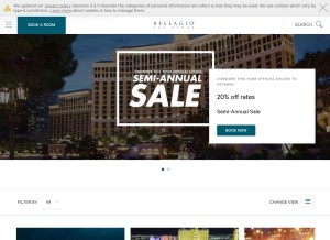 How bellagio.com looks like on a tablet such as an iPad.