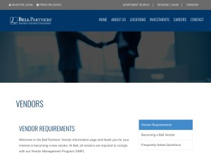 How bellvendors.com looks like on a tablet such as an iPad.