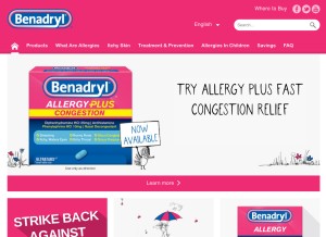 How benadryl.com looks like on a tablet such as an iPad.