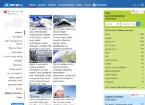 How bergfex.com looks like on a tablet such as an iPad.