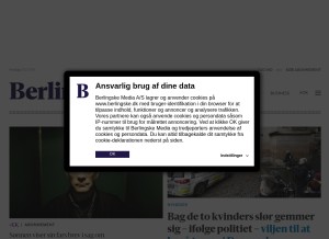 How berlingske.dk looks like on a tablet such as an iPad.