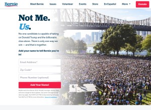 How berniesanders.com looks like on a tablet such as an iPad.