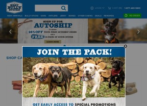 How bestbullysticks.com looks like on a tablet such as an iPad.