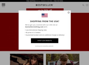 How bestsellerclothing.ca looks like on a tablet such as an iPad.