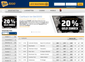 How bet3000.com looks like on a tablet such as an iPad.