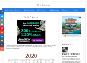 How betacalendars.com looks like on a tablet such as an iPad.