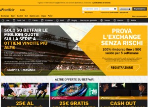 How betfair.it looks like on a tablet such as an iPad.