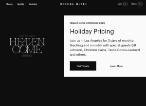 How bethelmusic.com looks like on a tablet such as an iPad.