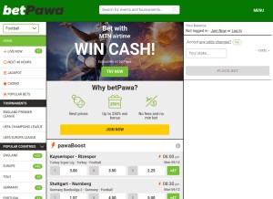How betpawa.ng looks like on a tablet such as an iPad.