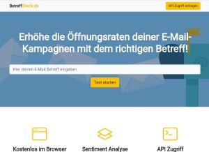 How betreffcheck.de looks like on a tablet such as an iPad.