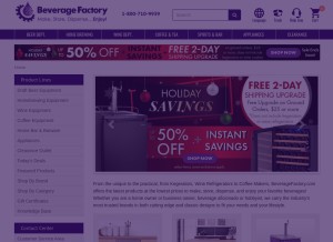 How beveragefactory.com looks like on a tablet such as an iPad.