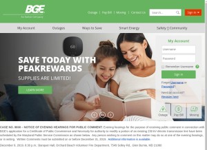 How bge.com looks like on a tablet such as an iPad.