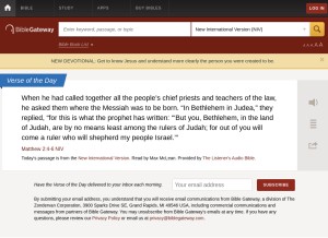 How biblegateway.com looks like on a tablet such as an iPad.