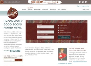 How biblio.com looks like on a tablet such as an iPad.