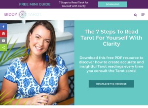 How biddytarot.com looks like on a tablet such as an iPad.