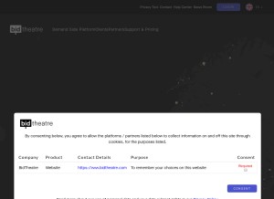 How bidtheatre.com looks like on a tablet such as an iPad.