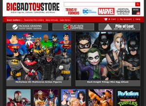 How bigbadtoystore.com looks like on a tablet such as an iPad.