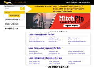 How bigiron.com looks like on a tablet such as an iPad.