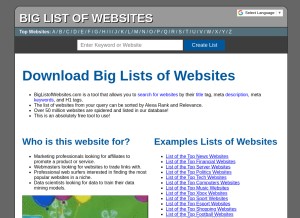 How biglistofwebsites.com looks like on a tablet such as an iPad.