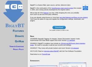 How biglybt.com looks like on a tablet such as an iPad.