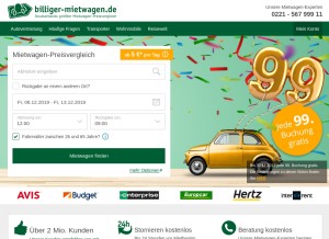 How billiger-mietwagen.de looks like on a tablet such as an iPad.