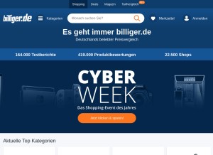 How billiger.de looks like on a tablet such as an iPad.