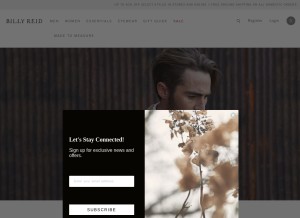 How billyreid.com looks like on a tablet such as an iPad.