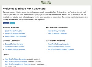 How binaryhexconverter.com looks like on a tablet such as an iPad.