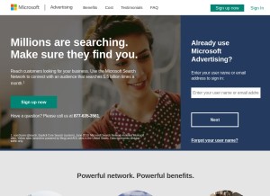 How bingads.com looks like on a tablet such as an iPad.