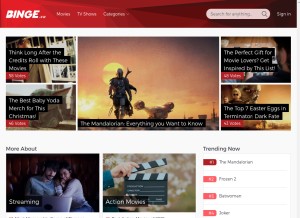 How binge.co looks like on a tablet such as an iPad.