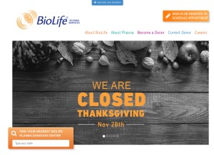 How biolifeplasma.com looks like on a tablet such as an iPad.