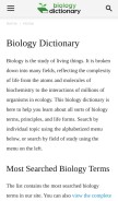 How biologydictionary.net looks like on a mobile device such as an iPhone.