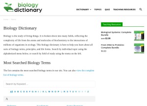 How biologydictionary.net looks like on a tablet such as an iPad.