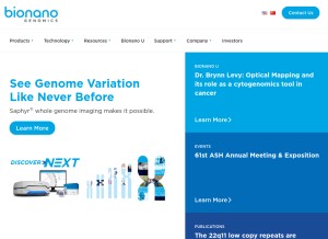 How bionanogenomics.com looks like on a tablet such as an iPad.