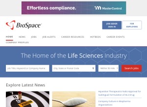 How biospace.com looks like on a tablet such as an iPad.