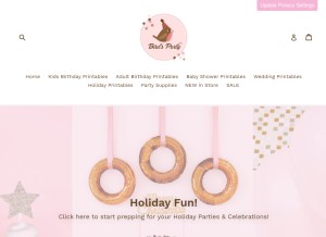 How birdsparty.com looks like on a tablet such as an iPad.