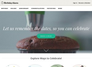 How birthdayalarm.com looks like on a tablet such as an iPad.