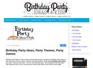 How birthdaypartyideas4kids.com looks like on a tablet such as an iPad.