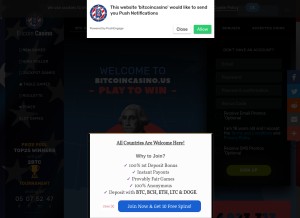 How bitcoincasino.us looks like on a tablet such as an iPad.