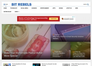How bitrebels.com looks like on a tablet such as an iPad.