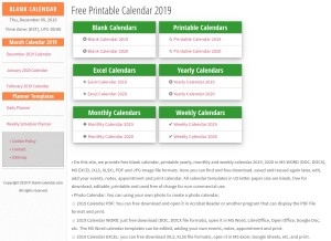 How blank-calendar.com looks like on a tablet such as an iPad.