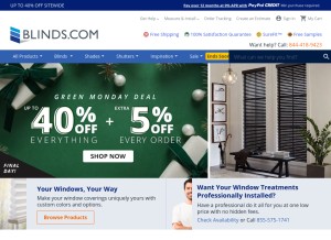 How blinds.com looks like on a tablet such as an iPad.