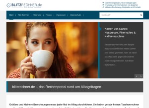 How blitzrechner.de looks like on a tablet such as an iPad.