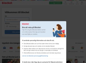 How blocket.se looks like on a tablet such as an iPad.