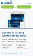 How bluebird.com looks like on a mobile device such as an iPhone.