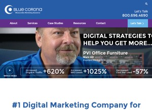 How bluecorona.com looks like on a tablet such as an iPad.