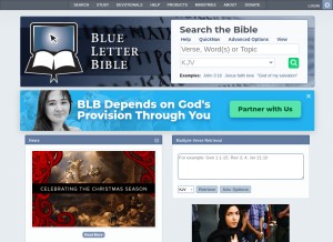 How blueletterbible.org looks like on a tablet such as an iPad.