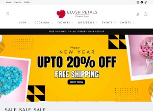 How blushpetals.ae looks like on a tablet such as an iPad.