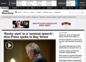 How bnnbloomberg.ca looks like on a tablet such as an iPad.