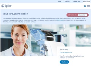 How boehringer-ingelheim.com looks like on a tablet such as an iPad.